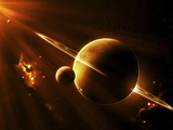 An Extraterrestrial Spacecraft Approaches a World That Lies Between Two Bright Suns Photographie par  Stocktrek Images