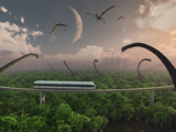 Futuristic Concept of a Monorail Ride Through a Dinosaur Park Lámina fotográfica por Stocktrek Images Futuristic Concept of a Monorail Ride Through a Dinosaur Park Lámina fotográfica por Stocktrek Images