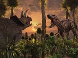 Tyrannosaurus Rex and Triceratops Meet for a Battle to the Death Photographic Print by  Stocktrek Images