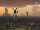 Androids Explore an Alien Planet Photographic Print by  Stocktrek Images