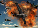 World War II Aerial Combat Between American P-51 Mustang and German Focke-Wulf 190 Fighter Planes Photographic Print by  Stocktrek Images