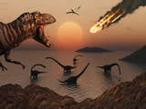 Stocktrek Images - A Mighty T. Rex Roars from Overhead as a Giant Fireball Falls from the Sky Fotografická reprodukce Stocktrek Images - A Mighty T. Rex Roars from Overhead as a Giant Fireball Falls from the Sky Fotografická reprodukce