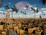 Artist's Concept of Aliens Visiting Other Alien Worlds Photographic Print by  Stocktrek Images