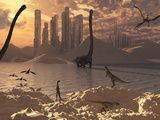 Illustration of an Alternate Reality Where Reptoid Beings Co-Existed with the Dinosaurs Photographie par  Stocktrek Images