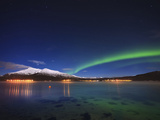 Aurora over Tjeldsundet and Sætertinden Mountain in Norway Photographic Print by  Stocktrek Images