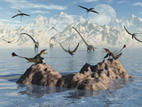Eudimorphodon's Fishing for their Next Meal Photographie par  Stocktrek Images