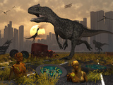 Dinosaurs Run Wild and Robotic Androids Melt into the Highway Lámina fotográfica por Stocktrek Images Dinosaurs Run Wild and Robotic Androids Melt into the Highway Lámina fotográfica por Stocktrek Images