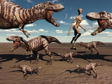 A Reptoid Being and Her Pet Dinosaurs Lámina fotográfica por Stocktrek Images
