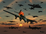 A B-17 Flying Fortress Is Set Ablaze by a German Interceptor Fighter Plane Fotografie-Druck von  Stocktrek Images