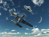An American P-51 Mustang Gives Chase to a UFO Photographic Print by  Stocktrek Images
