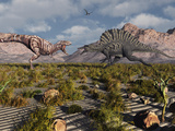 Stocktrek Images - A Confrontation Between a T. Rex and a Spinosaurus Dinosaur Fotografická reprodukce Stocktrek Images - A Confrontation Between a T. Rex and a Spinosaurus Dinosaur Fotografická reprodukce