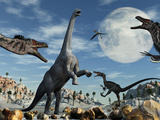A Lone Camarasaurus Dinosaur Is Confronted by a Pack of Velociraptors Photographie par  Stocktrek Images