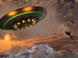 F-22 Raptors Chase a UFO Through the Skies over Roswell, New Mexico Photographic Print by  Stocktrek Images