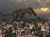A Pair of Nanotyrannus Amongst an Invasion of Migrating Robots Photographic Print by  Stocktrek Images