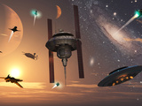 Spaceships Used by Different Alien Races are Scattered Throughout the Galaxy Photographie par  Stocktrek Images