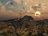 Reptoids Race Allosaurus Dinosaurs across the Desert Lámina fotográfica por Stocktrek Images Reptoids Race Allosaurus Dinosaurs across the Desert Lámina fotográfica por Stocktrek Images