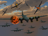 Aerial Combat Between German and American Aircraft During World War II Photographic Print by  Stocktrek Images