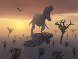 A T. Rex and a Dilapidated 1930s Style Pickup Truck Photographie par  Stocktrek Images