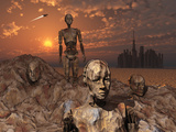 Android Fossils Preserved in Sedimentary Rock on an Alien World Photographic Print by  Stocktrek Images