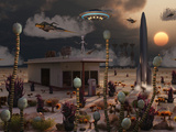 Artist's Concept of a Science Fiction Alien Landscape Photographic Print by  Stocktrek Images