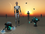 Androids and Robots Explore an Alien World Photographic Print by  Stocktrek Images