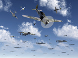 German Focke-Wulf 190 Fighter Aircraft Attack British Lancaster Bombers Photographic Print by  Stocktrek Images