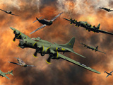 American and German Aircraft Battle it Out in the Skies During WWII Photographic Print by  Stocktrek Images
