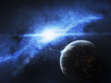 A Paradise World with a Huge City Looks Out on a Beautiful Nebula Photographic Print by  Stocktrek Images