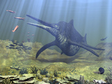 A Massive Shonisaurus Attempts to Make a Meal of a School of Squid-Like Belemnites Photographic Print by  Stocktrek Images