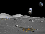 A Lunar Shuttle Descends Toward a Manned Outpost on the Moon Photographic Print by  Stocktrek Images