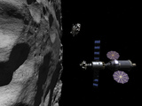 A Manned Maneuvering Vehicle Descends Toward the Surface of a Small Asteroid Photographic Print by  Stocktrek Images