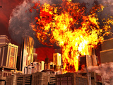 A 3D Conceptual Image of a Stealth Bomber Nuking a City Photographic Print by  Stocktrek Images