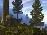 A Pair of Allosaurus Search for a Meal Along a Mountainside Forest Photographie par  Stocktrek Images