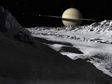 Saturn's Moon, Tethys, Is Split by an Enormous Valley Called Ithaca Chasma Fotografie-Druck von  Stocktrek Images