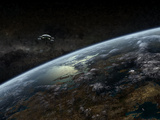 A Space Station Orbits a Hypothetical Planet Photographic Print by  Stocktrek Images