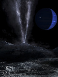 A Small Geyser on the Surface of Triton, with Neptune in the Background Photographic Print by  Stocktrek Images