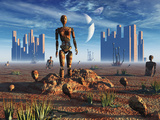 Android Fossils Preserved in Sedimentary Rock on an Alien World Photographic Print by  Stocktrek Images