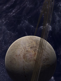 A Ringed Planet in Front of an Odd Starfield Photographic Print by  Stocktrek Images