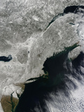 Satellite View of Snow in the Northeastern United States Photographic Print by  Stocktrek Images