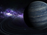 Artist's Concept of a Blue Ringed Gas Giant in Front of a Galaxy Photographic Print by  Stocktrek Images