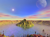 Alien Flora Flourishes in an Impact Crater on an Earth-Like Planet Photographic Print by  Stocktrek Images