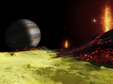 Volcanic Activity on Jupiter's Moon Io, with the Planet Jupiter Visible on the Horizon Photographic Print by  Stocktrek Images