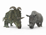 An Adult Albertaceratops Compared to a Modern Adult White Rhinoceros Lámina fotográfica por Stocktrek Images An Adult Albertaceratops Compared to a Modern Adult White Rhinoceros Lámina fotográfica por Stocktrek Images