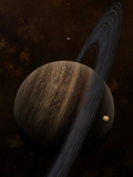 Artist's Concept of a Ringed Gas Giant and its Moons Photographic Print by  Stocktrek Images
