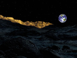 Illustration of the Peaks Surrounding the Peary Crater on Earth's Moon Photographic Print by  Stocktrek Images