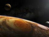 Jupiter's Moons Io and Europa Hover over the Great Red Spot on Jupiter Photographic Print by  Stocktrek Images
