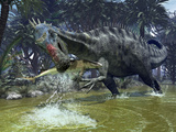 Stocktrek Images - A Suchomimus Snags a Shark from a Lush Estuary - Fotografik Baskı Stocktrek Images - A Suchomimus Snags a Shark from a Lush Estuary - Fotografik Baskı