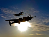 A P-38 Lightning and P-51D Mustang in Flight Photographic Print by  Stocktrek Images