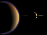Artist's Concept of Saturn and its Moon Titan Photographic Print by  Stocktrek Images