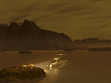 Artist's Concept of a Robotic Probe Exploring a Frigid Ethane Lake on Titan Photographic Print by  Stocktrek Images